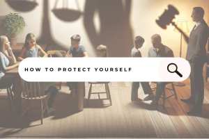 Family gathering with one member isolated and overshadowed by a shadow of justice scales, symbolizing the burden of false accusations and false reports to adult protective services.