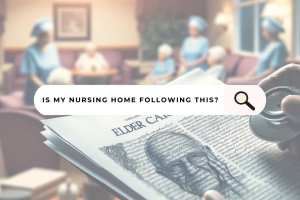 Partially obscured legal document titled 'Elder Care Act' with a faint background of a nursing home, symbolizing the intersection of nursing home law and elder care.