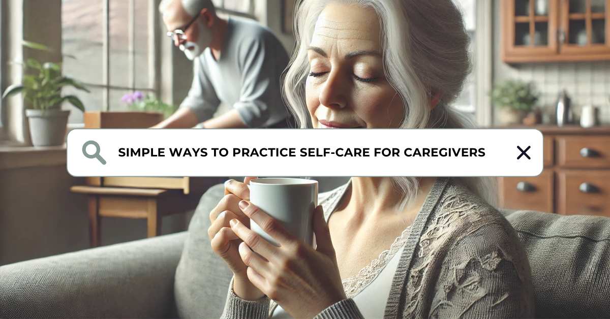 Caregiver practicing self-care and mindfulness with a moment of relaxation.
